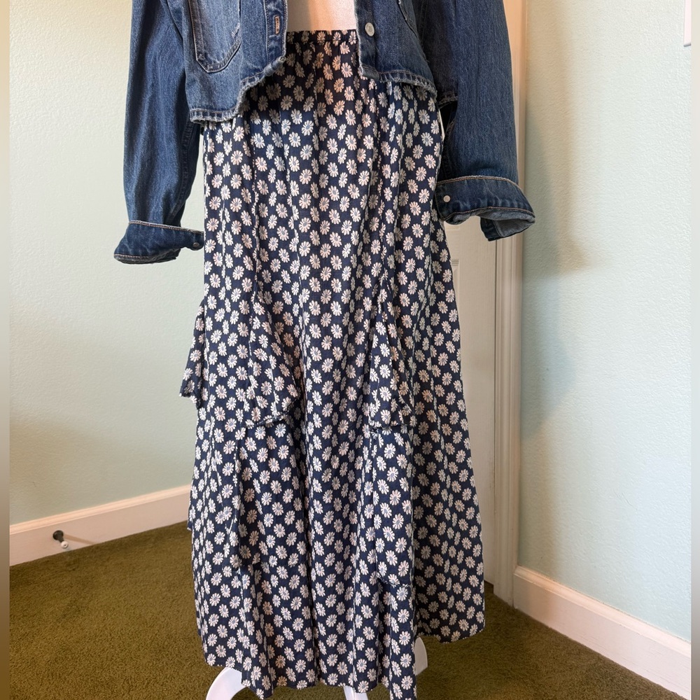 THE GREAT. Blue Floral Patterned Skirt